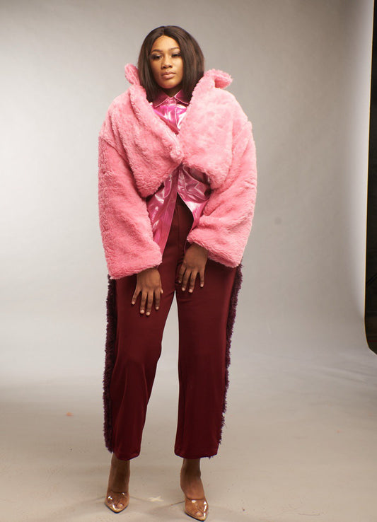 Pink Cropped Fur Coat
